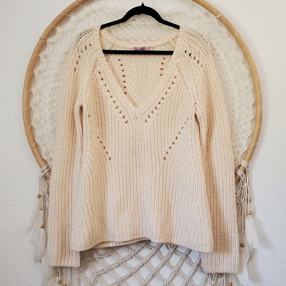 Calypso St Barth Callani 100% Wool V-Neck Ribbed Sweater Ivory Size Large - Picture 1 of 10